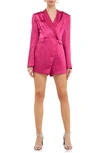 Endless Rose Long Sleeve Satin Blazer Romper In Orchid