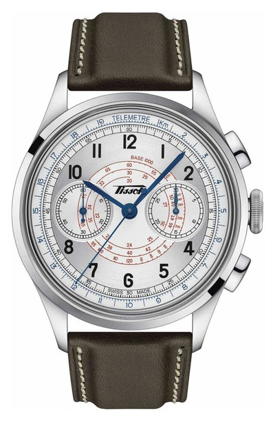 Tissot Telemeter 1938 Chronograph Leather Strap Watch, 42mm In White/gray