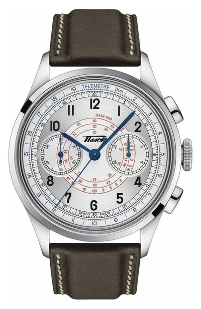 Tissot Telemeter 1938 Silver Dial Leather Strap Men's Watch In Brown