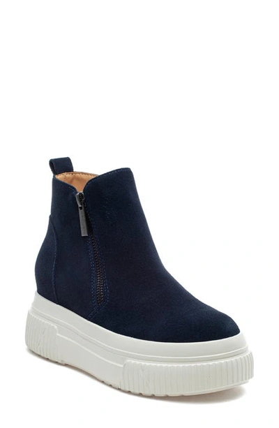 J/slides Nyc Wyona Waterproof Hidden Wedge Sneaker In Navy Suede