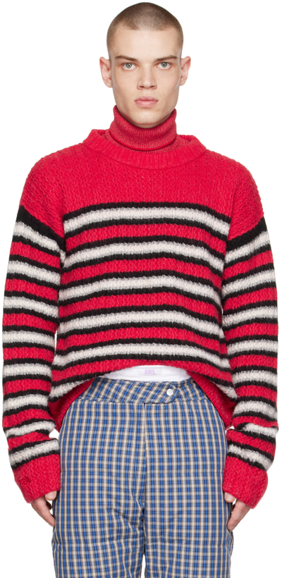 Erl Striped Knitted Sweater In Red