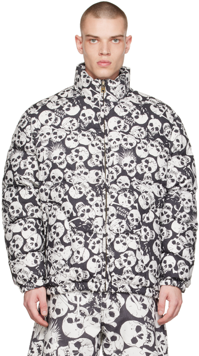 Erl Skull-print Funnel-neck Regular-fit Cotton-down Jacket In Black