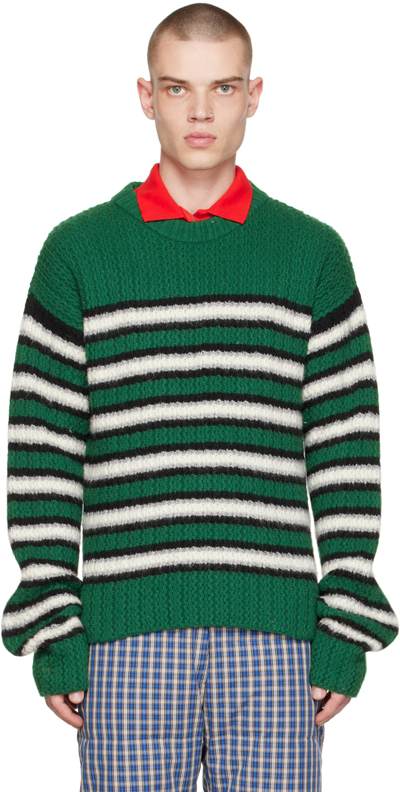 Erl Unisex Stripes Crew Neck Sweater Knit In Green