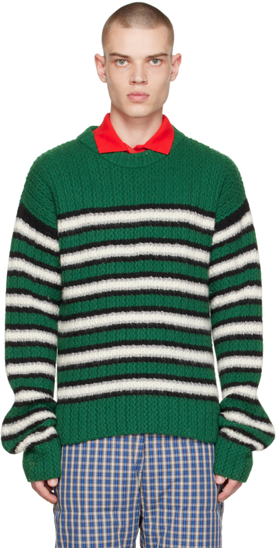Erl Unisex Stripes Crew Neck Sweater Knit In Verde