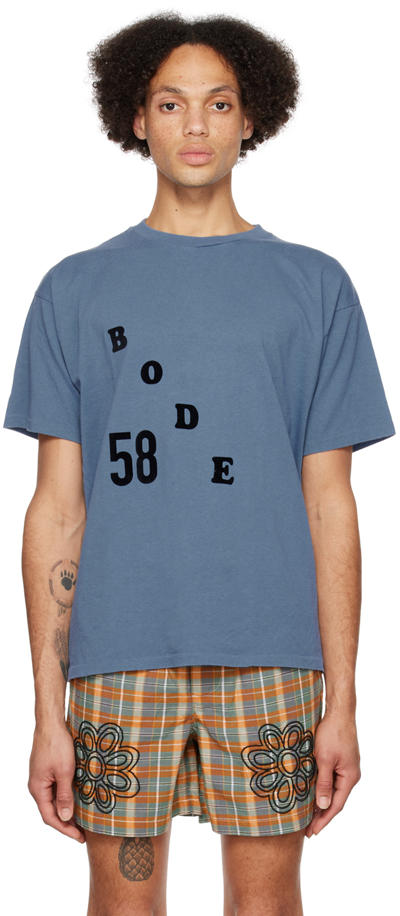 Bode Flocked-logo Cotton-jersey T-shirt In Blue Blue