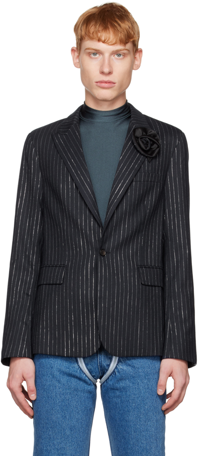 Coperni Navy Flower Blazer In Navy/silver