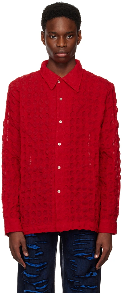 Séfr Ripley Textured-wool Shirt In Crimson