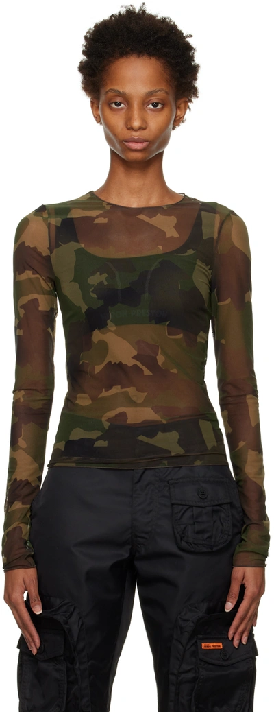 Heron Preston Green Camo Long Sleeve T-shirt In Camo Green No Color