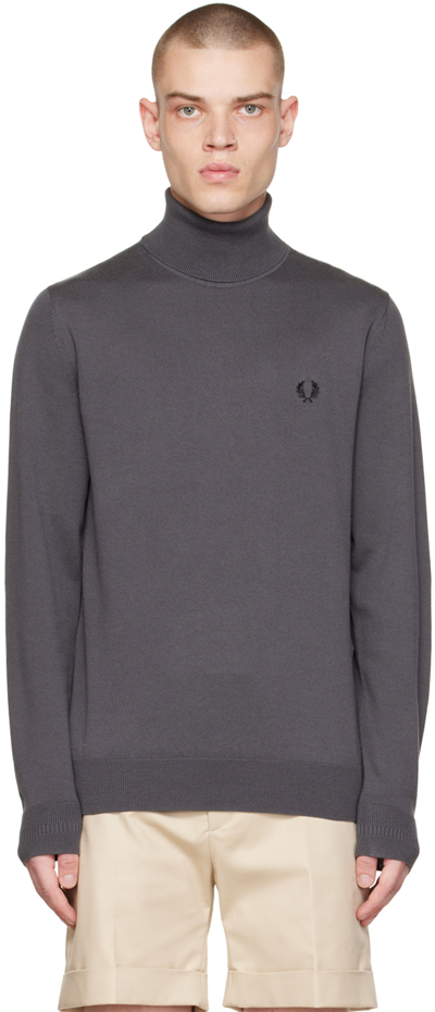 Fred Perry Gray Roll Neck Turtleneck In G85 Gunmetal