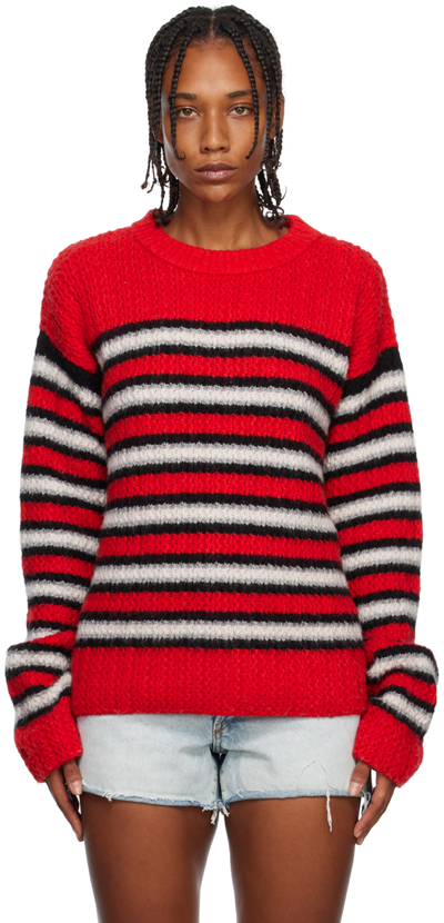Erl Striped Crewneck Sweater In Red
