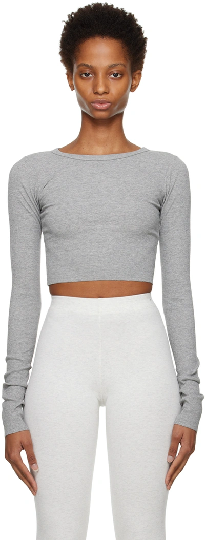 Éterne Gray Cropped Long Sleeve T-shirt In Heather Grey