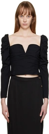 Reformation Ivy Ruched Stretch-cotton Top In Black