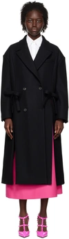 Valentino Black Bow Coat In 0no Nero