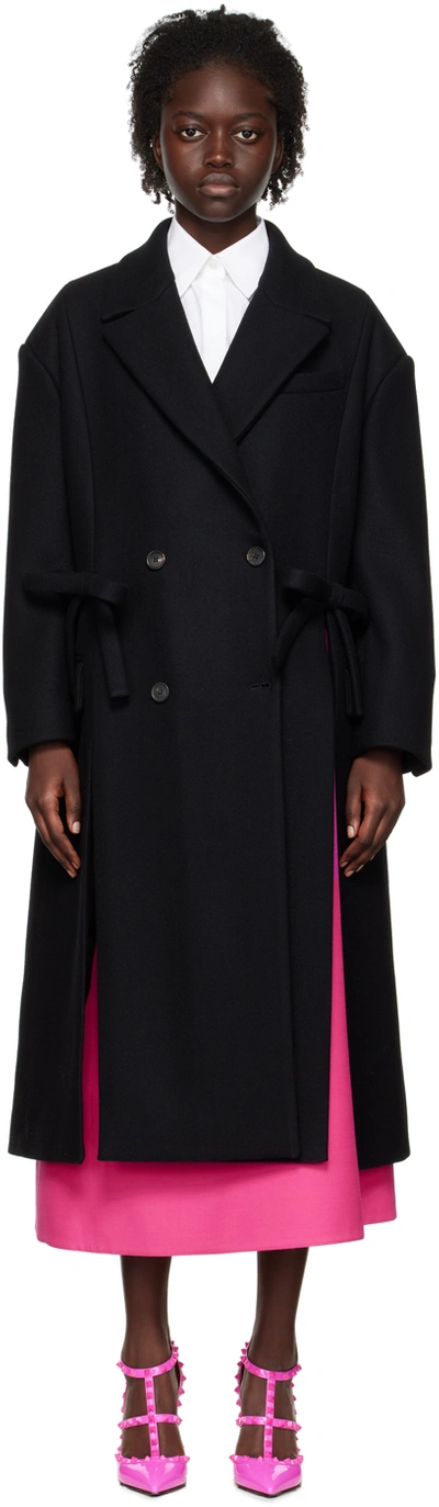 Valentino Black Bow Coat In 0no Nero