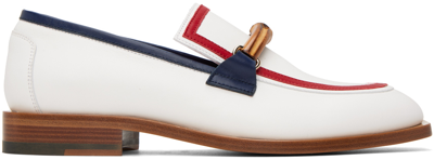 Casablanca White Envelope Bamboo Strap Leather Loafers
