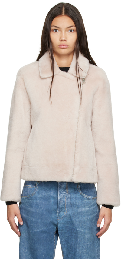 Yves Salomon Beige Offset Shearling Jacket In A2123 Creme