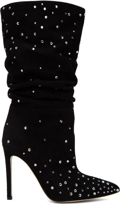 Paris Texas Holly Crystal-embellished Suede Boots In Black
