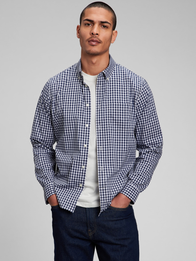 Gap All-day Poplin Shirt In Untucked Fit In Navy Gingham