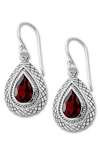 Samuel B. Sterling Silver Pear Cut Garnet Drop Earrings In Red
