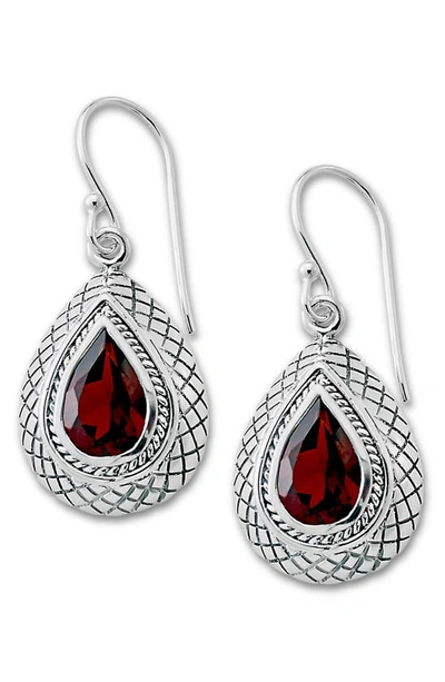 Samuel B. Sterling Silver Pear Cut Garnet Drop Earrings In Red