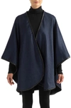 Sofia Cashmere Leather Trim Reversible Cashmere Cape In Blubk