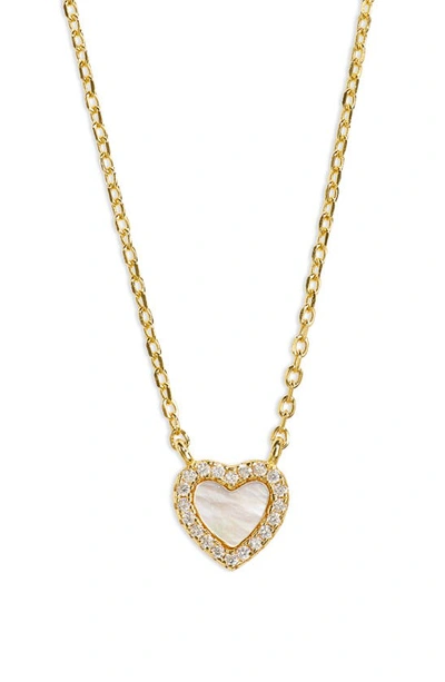 Argento Vivo Sterling Silver Pavé Mother-of-pearl Heart Pendant Necklace In Gold