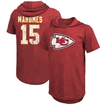Majestic Threads Patrick Mahomes Red Kansas City Chiefs Player Name & Number Tri-blend Slim Fit Hood