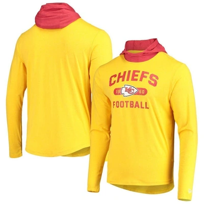 New Era Men's Gold, Red Kansas City Chiefs Active Block Hoodie Long Sleeve T-shirt In Gold,red
