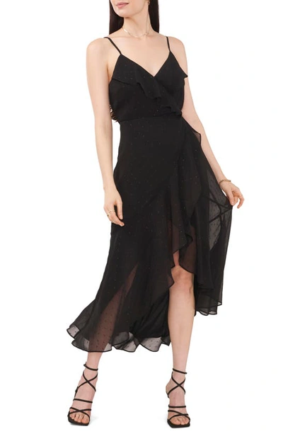 1.state Metallic Dot Ruffle High-low Maxi Dress In Black