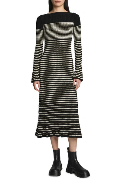 Proenza Schouler Boucle Mini Stripe Knit Midi Dress In Blk/wht