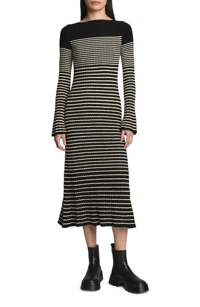 Proenza Schouler Boucle Mini Stripe Knit Midi Dress In Black Multi