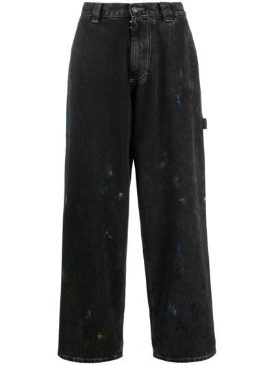 Maison Margiela Straight Patent-effect Jeans In Black