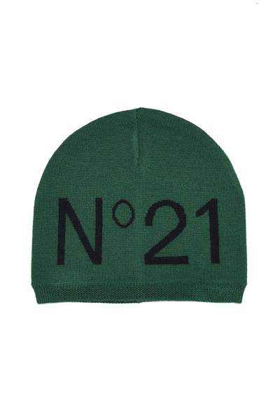 N°21 Intarsia-knit Logo Beanie Hat In Green