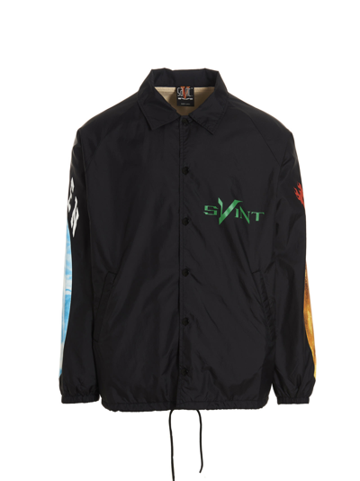 Saint Mxxxxxx Graphic-print Shirt Jacket In Black