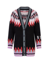 RED VALENTINO WOMAN BLACK MAXI CARDIGAN WITH MULTICOLOURED LOPI PATTERN