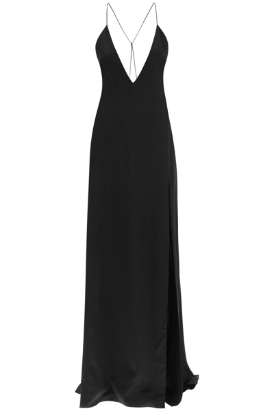 Saint Laurent Long Silk Washed Satin Dress In Black