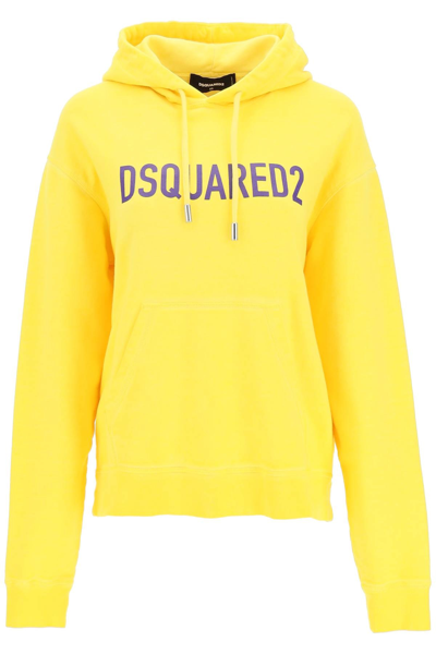 Dsquared2 Logo-print Cotton Hoodie In Yellow