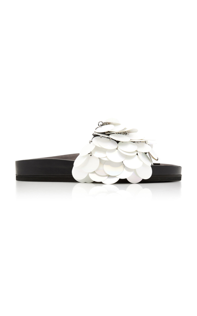 Paco Rabanne Black Sparkle Flat Sandals In White