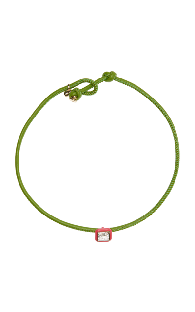 Bea Bongiasca 9k Gold; Silver; Enamel; And Crystal Necklace In Green