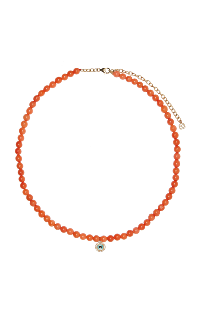 Sydney Evan 14k Gold; Diamond And Coral Necklace In Red