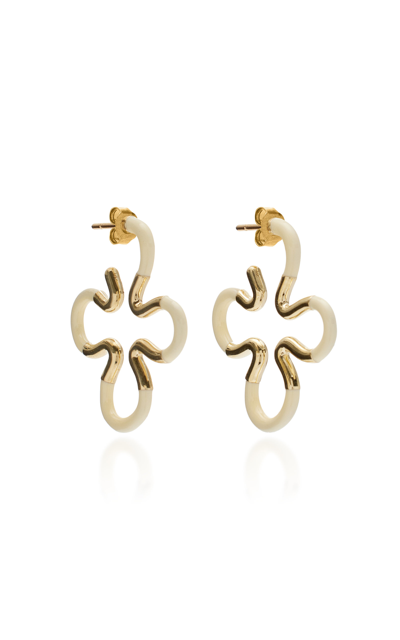 Bea Bongiasca Floral 9k Gold; Silver; And Enamel Earrings In White