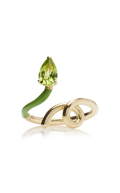 Bea Bongiasca B Half 9-karat Gold, Peridot And Enamel Ring In Green