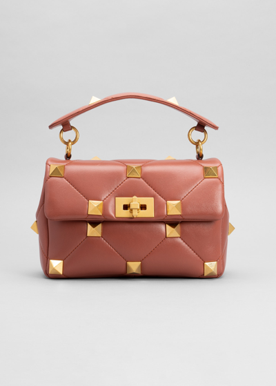 Valentino Garavani Medium Roman Stud Shoulder Bag In Gingerbread