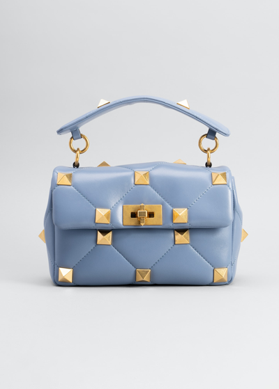 Valentino Roman Stud Medium Quilted Chain Shoulder Bag In Niagara