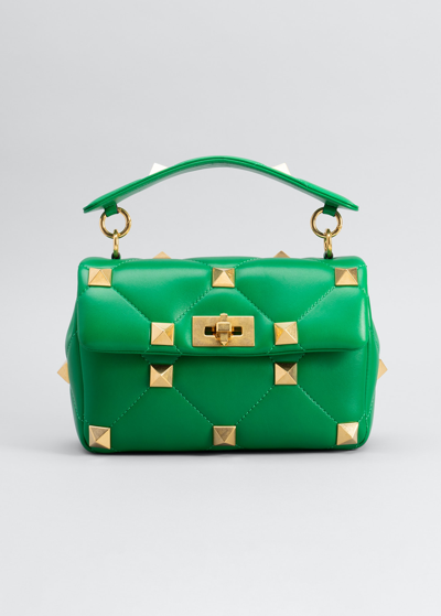 Valentino Garavani Medium Roman Stud Shoulder Bag In Gea Green