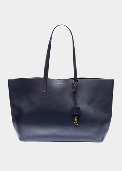 Saint Laurent Large Leather Shopping Tote In Blue