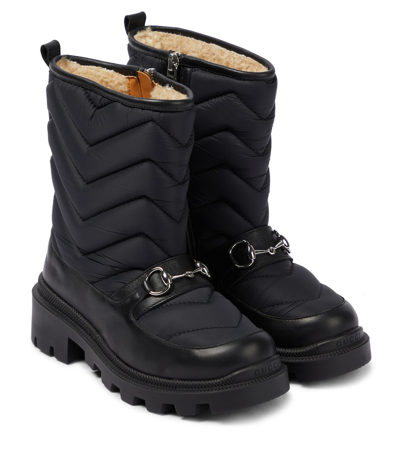 Gucci Kids' Horsebit Quilted Shearling-lined Boots In Nero/nero/butterscot