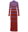 Rabanne Metallic Stripe Knit High-neck Maxi Dress In Purple / Red
