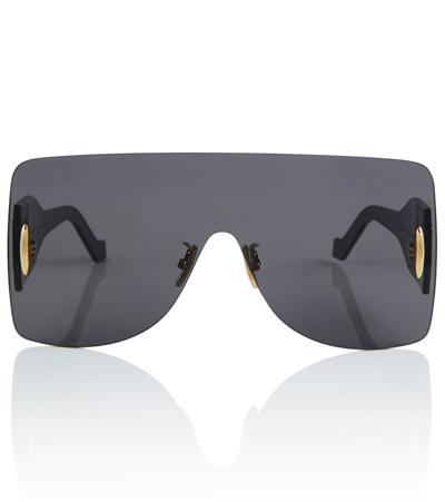 Loewe Oversized Rectangular Sunglasses In Shiny Black / Smoke