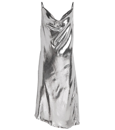 Petar Petrov Alena Metallic Velvet Slip Dress In Silver